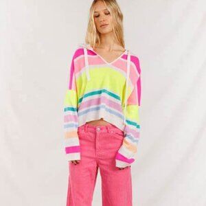 Pure Cashmere.  Gaston Stripe V Hoodie by Crush Cashmere.